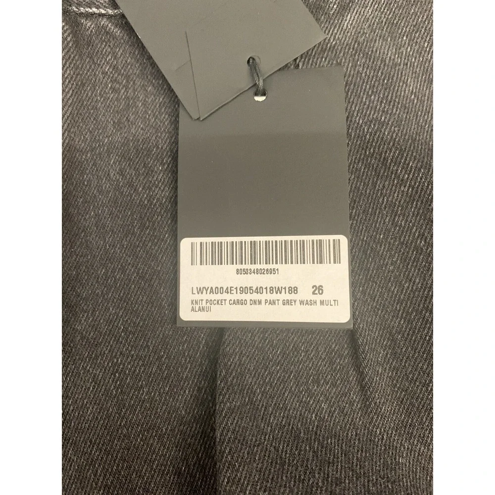 NWT Alanui Crochet Pockets Black Cargo Denim Gray Wash Jeans Size 26 x 30